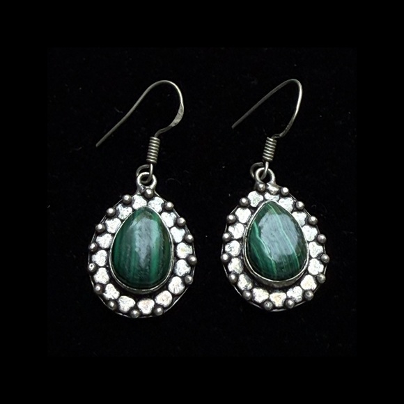 Malachite Green Gemstone Teardrop Earrings - Picture 1 of 2